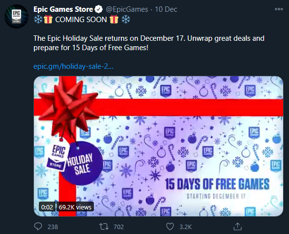 Epic Games is giving away 15 free games starting December 17 and opens the Christmas sales on PC games. Every day a new game, that we can get and keep for free forever.